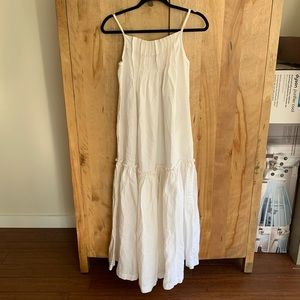 White 100% Linen Drop Waist Summer Dress